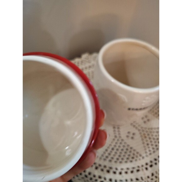 2011 Starbucks Red white Holiday Snowflake Ceramic Coffee Canister 7" Tall - Picture 9 of 14